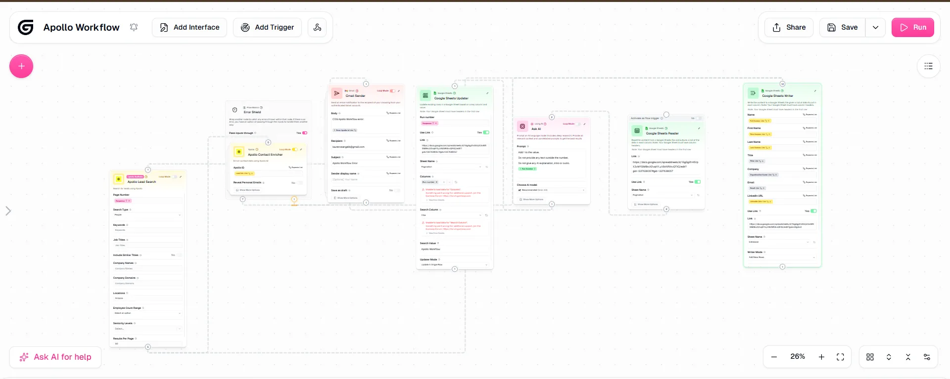 Apollo lead search and enrichment automation workflow