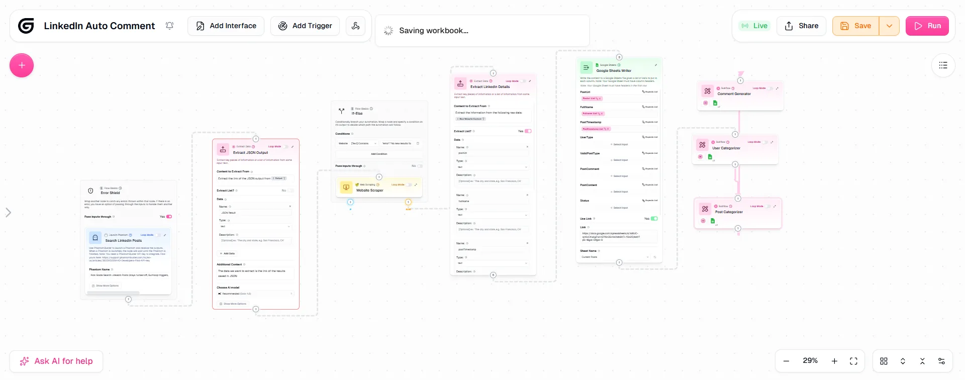 LinkedIn post extraction and commenting automation workflow